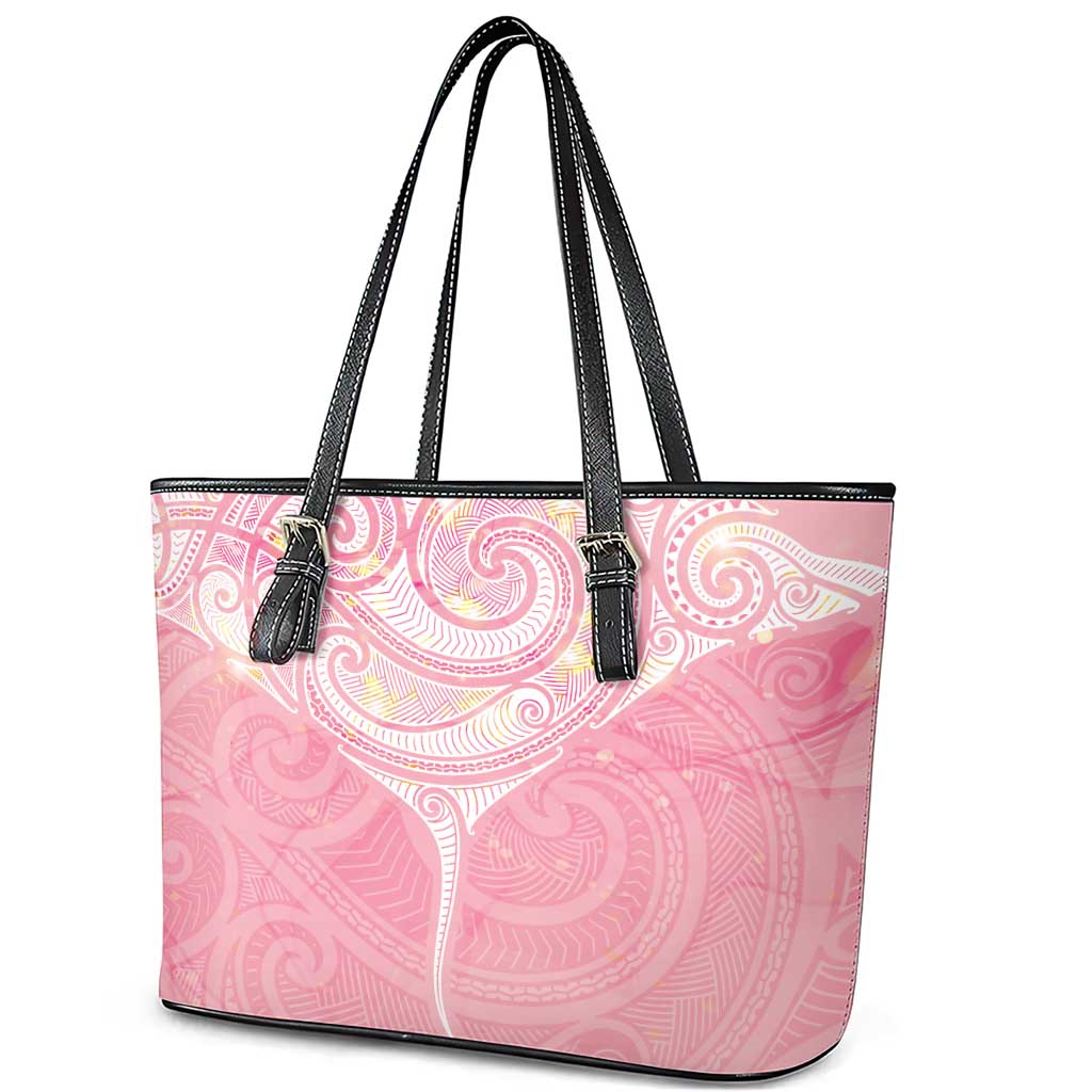 Breast Cancer Awareness Maori Aotearoa Leather Tote Bag Manta Ray - Pink Glaze - Aussie Hoodie