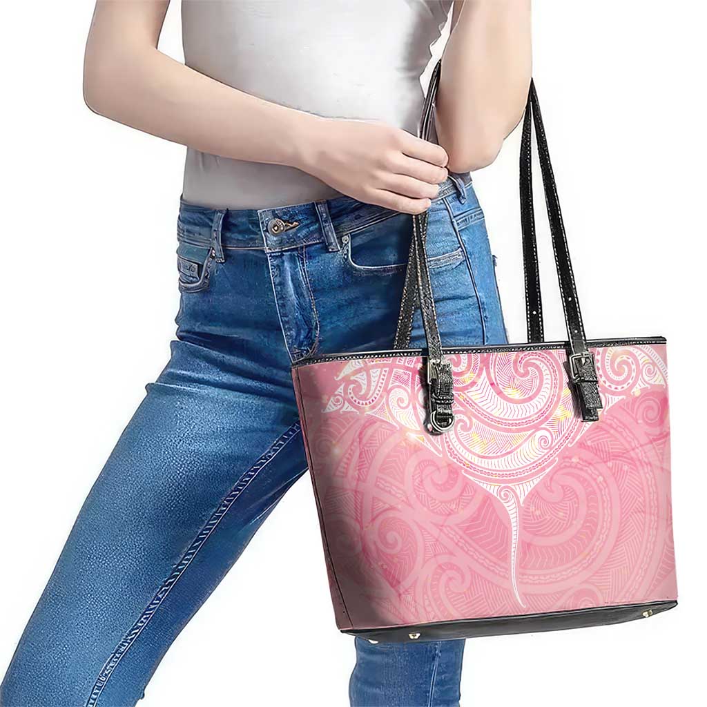 Breast Cancer Awareness Maori Aotearoa Leather Tote Bag Manta Ray - Pink Glaze - Aussie Hoodie