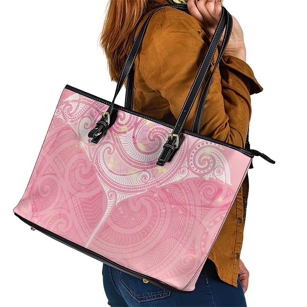Breast Cancer Awareness Maori Aotearoa Leather Tote Bag Manta Ray - Pink Glaze - Aussie Hoodie