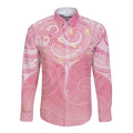 Breast Cancer Awareness Maori Aotearoa Long Sleeve Button Shirt Manta Ray - Pink Glaze - Aussie Hoodie