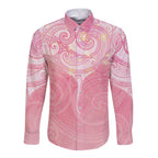 Breast Cancer Awareness Maori Aotearoa Long Sleeve Button Shirt Manta Ray - Pink Glaze - Aussie Hoodie