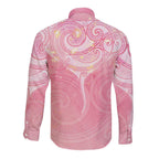 Breast Cancer Awareness Maori Aotearoa Long Sleeve Button Shirt Manta Ray - Pink Glaze - Aussie Hoodie