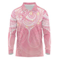 Breast Cancer Awareness Maori Aotearoa Long Sleeve Polo Shirt Manta Ray - Pink Glaze - Aussie Hoodie