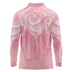 Breast Cancer Awareness Maori Aotearoa Long Sleeve Polo Shirt Manta Ray - Pink Glaze - Aussie Hoodie