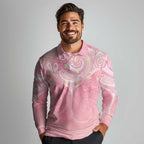 Breast Cancer Awareness Maori Aotearoa Long Sleeve Polo Shirt Manta Ray - Pink Glaze - Aussie Hoodie