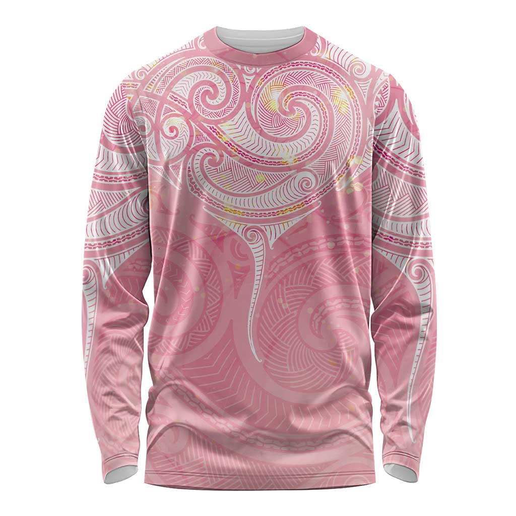 Breast Cancer Awareness Maori Aotearoa Long Sleeve Shirt Manta Ray - Pink Glaze - Aussie Hoodie