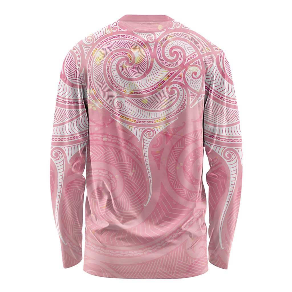Breast Cancer Awareness Maori Aotearoa Long Sleeve Shirt Manta Ray - Pink Glaze - Aussie Hoodie