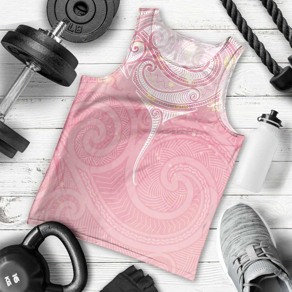 Breast Cancer Awareness Maori Aotearoa Men Tank Top Manta Ray - Pink Glaze - Aussie Hoodie