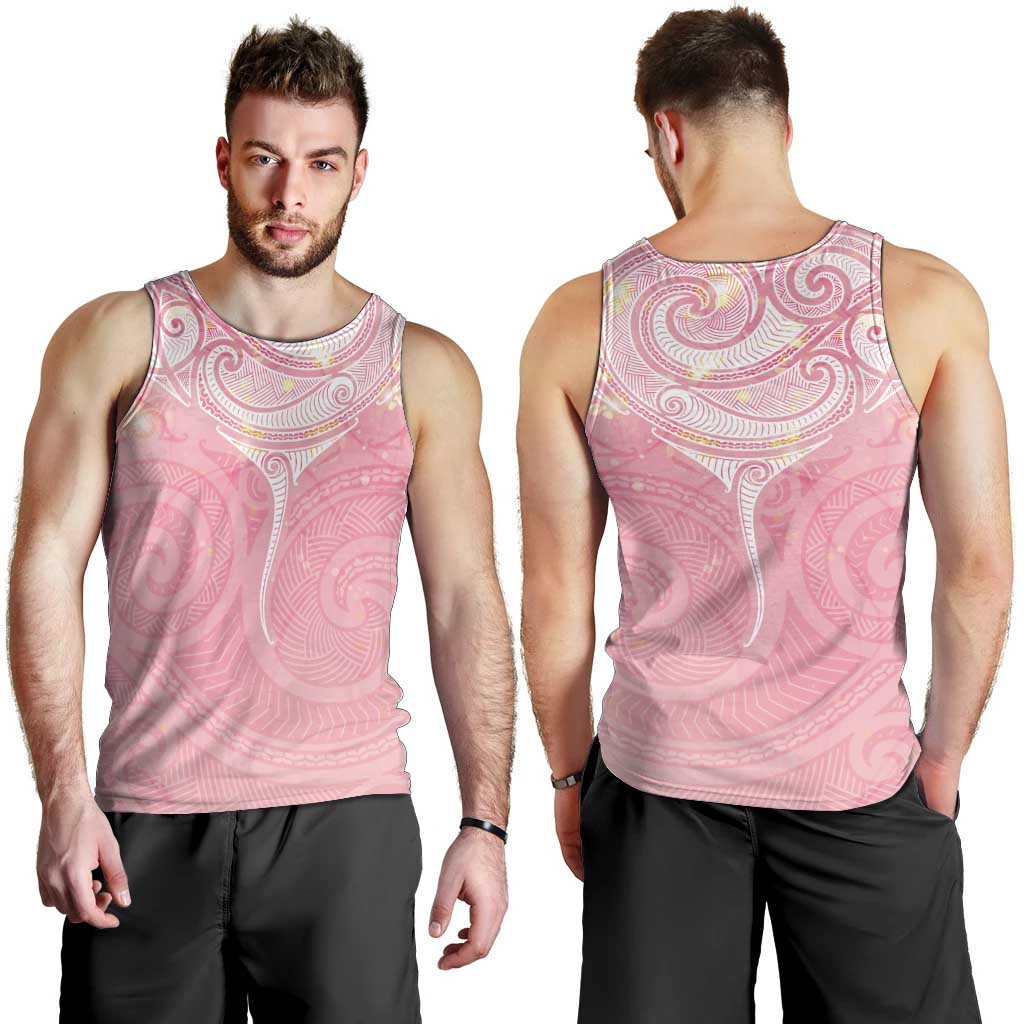 Breast Cancer Awareness Maori Aotearoa Men Tank Top Manta Ray - Pink Glaze - Aussie Hoodie