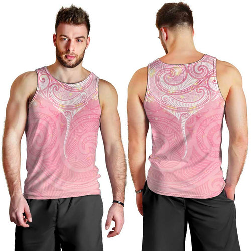 Breast Cancer Awareness Maori Aotearoa Men Tank Top Manta Ray - Pink Glaze - Aussie Hoodie