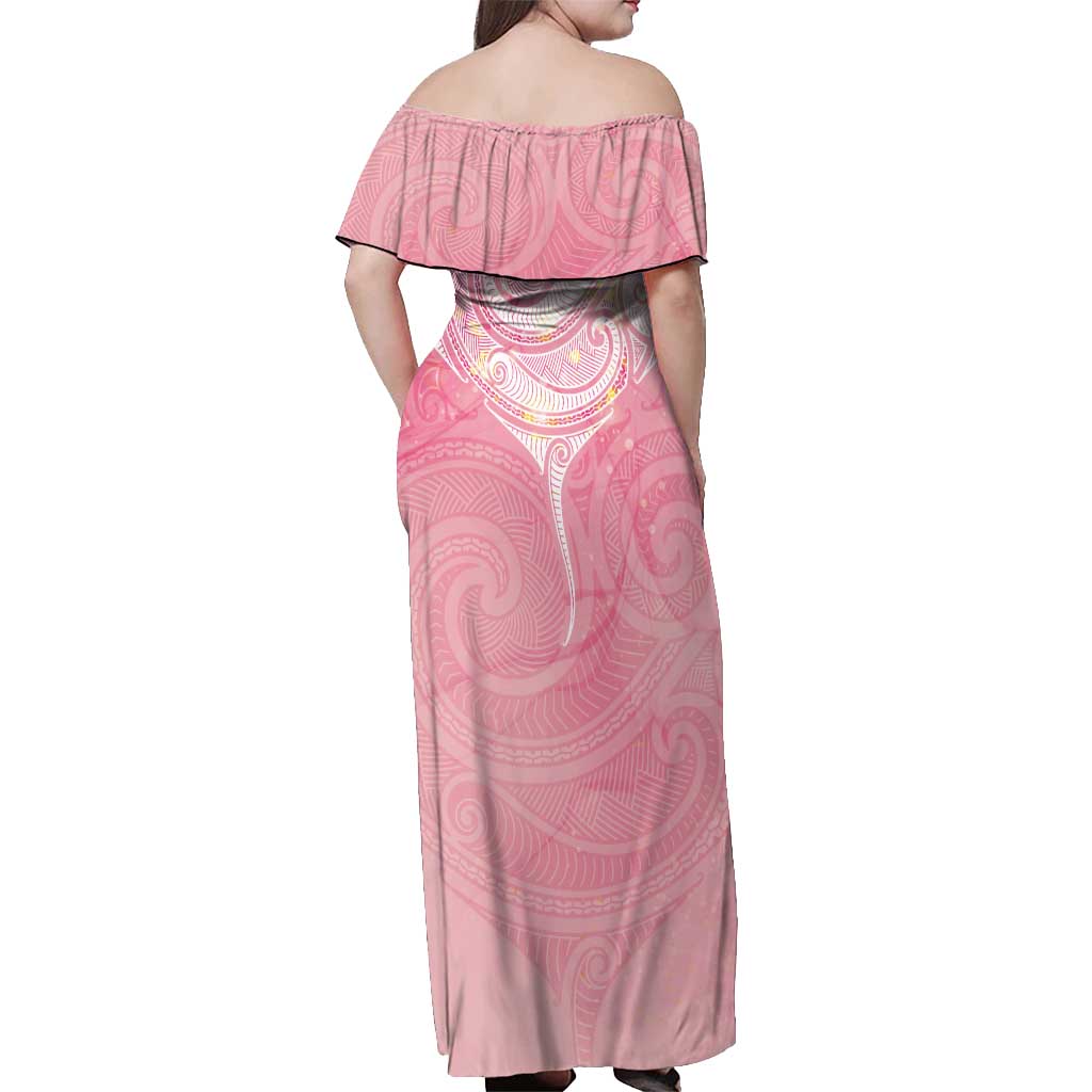 Breast Cancer Awareness Maori Aotearoa Off Shoulder Maxi Dress Manta Ray - Pink Glaze - Aussie Hoodie