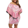 Breast Cancer Awareness Maori Aotearoa Off Shoulder Short Dress Manta Ray - Pink Glaze - Aussie Hoodie