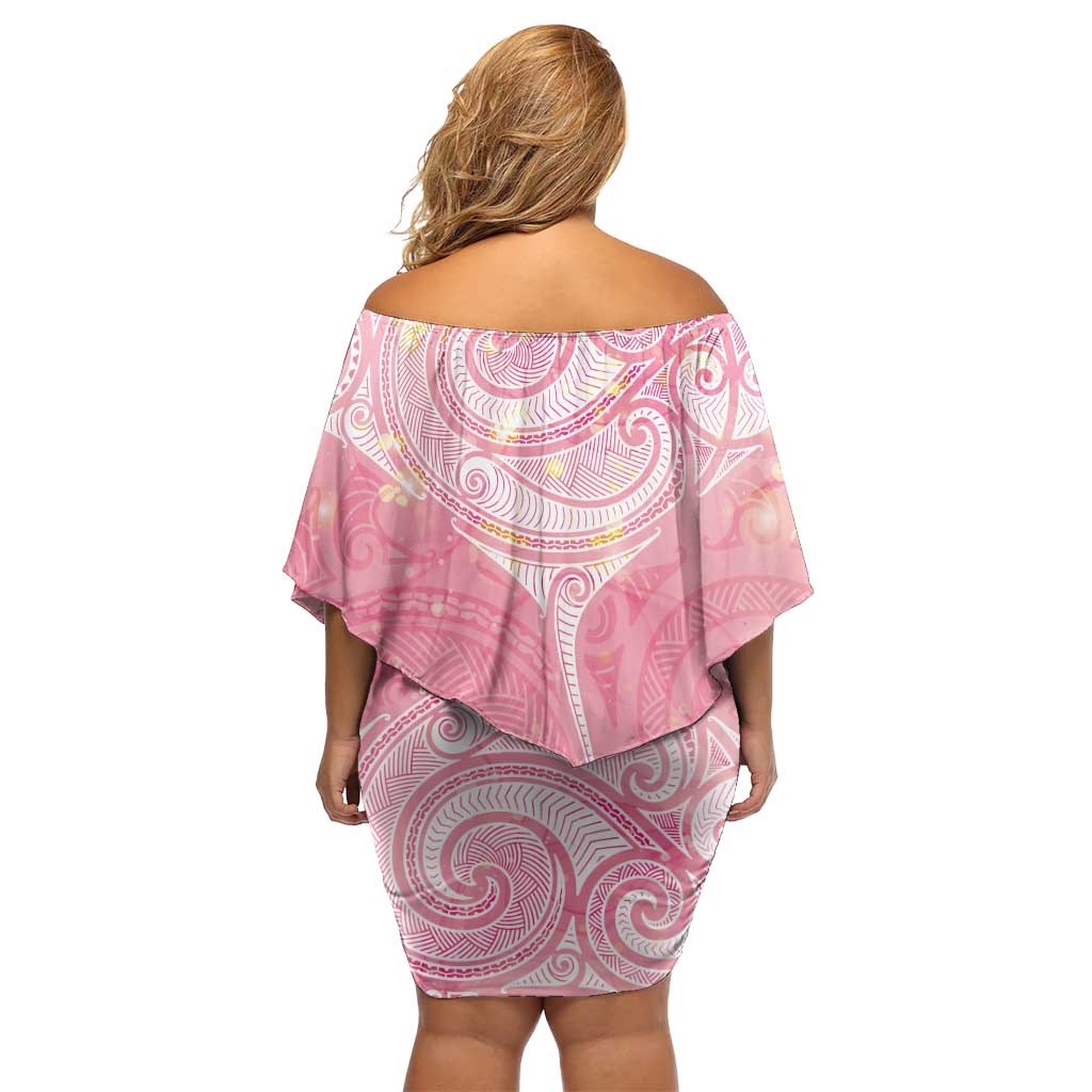 Breast Cancer Awareness Maori Aotearoa Off Shoulder Short Dress Manta Ray - Pink Glaze - Aussie Hoodie