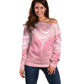 Breast Cancer Awareness Maori Aotearoa Off Shoulder Sweater Manta Ray - Pink Glaze - Aussie Hoodie