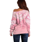 Breast Cancer Awareness Maori Aotearoa Off Shoulder Sweater Manta Ray - Pink Glaze - Aussie Hoodie