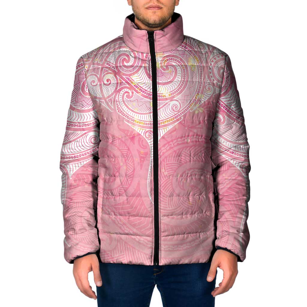 Breast Cancer Awareness Maori Aotearoa Padded Jacket Manta Ray - Pink Glaze - Aussie Hoodie