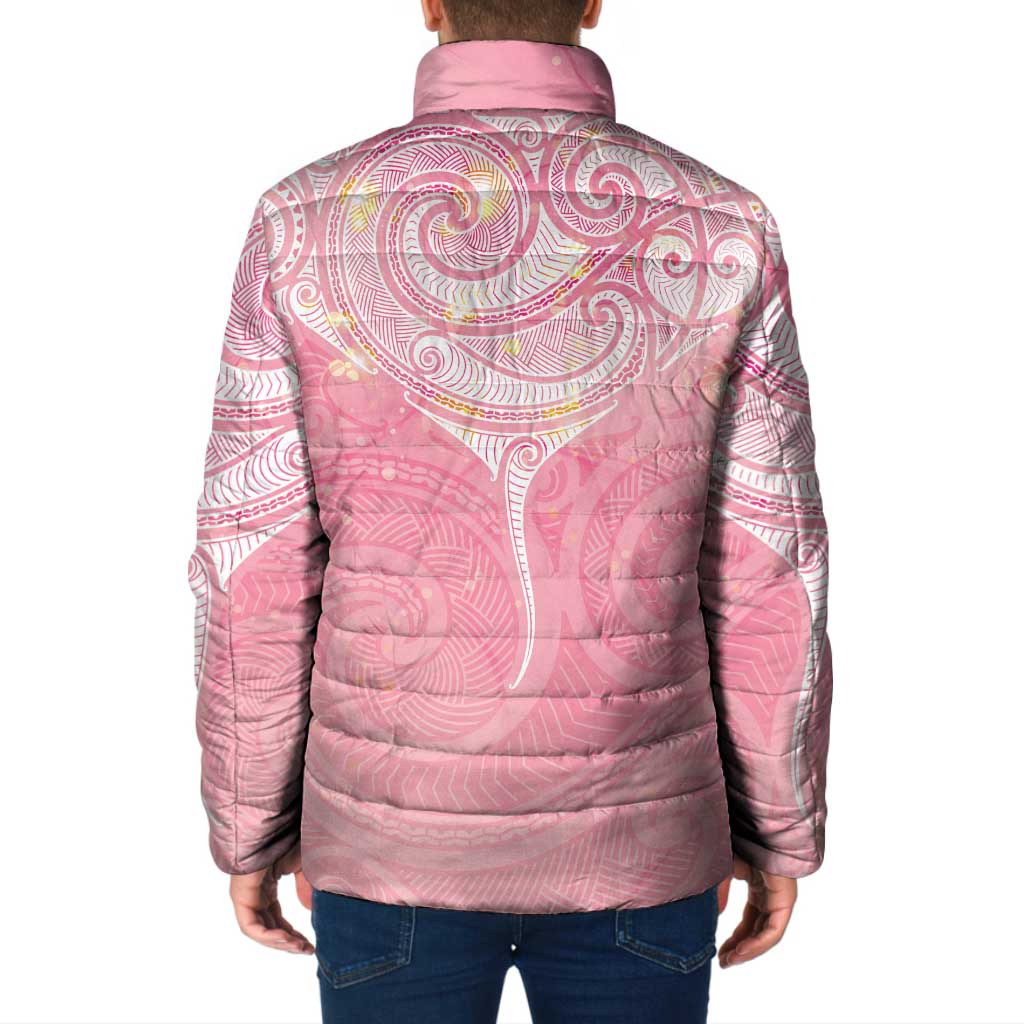 Breast Cancer Awareness Maori Aotearoa Padded Jacket Manta Ray - Pink Glaze - Aussie Hoodie