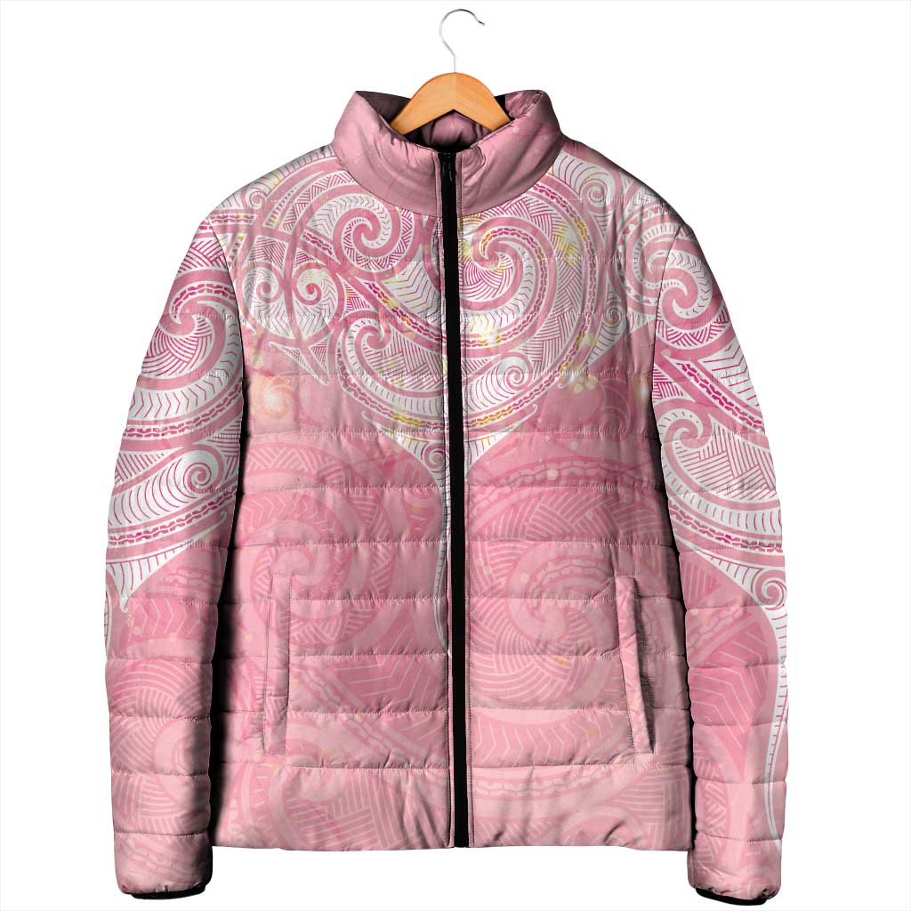 Breast Cancer Awareness Maori Aotearoa Padded Jacket Manta Ray - Pink Glaze - Aussie Hoodie