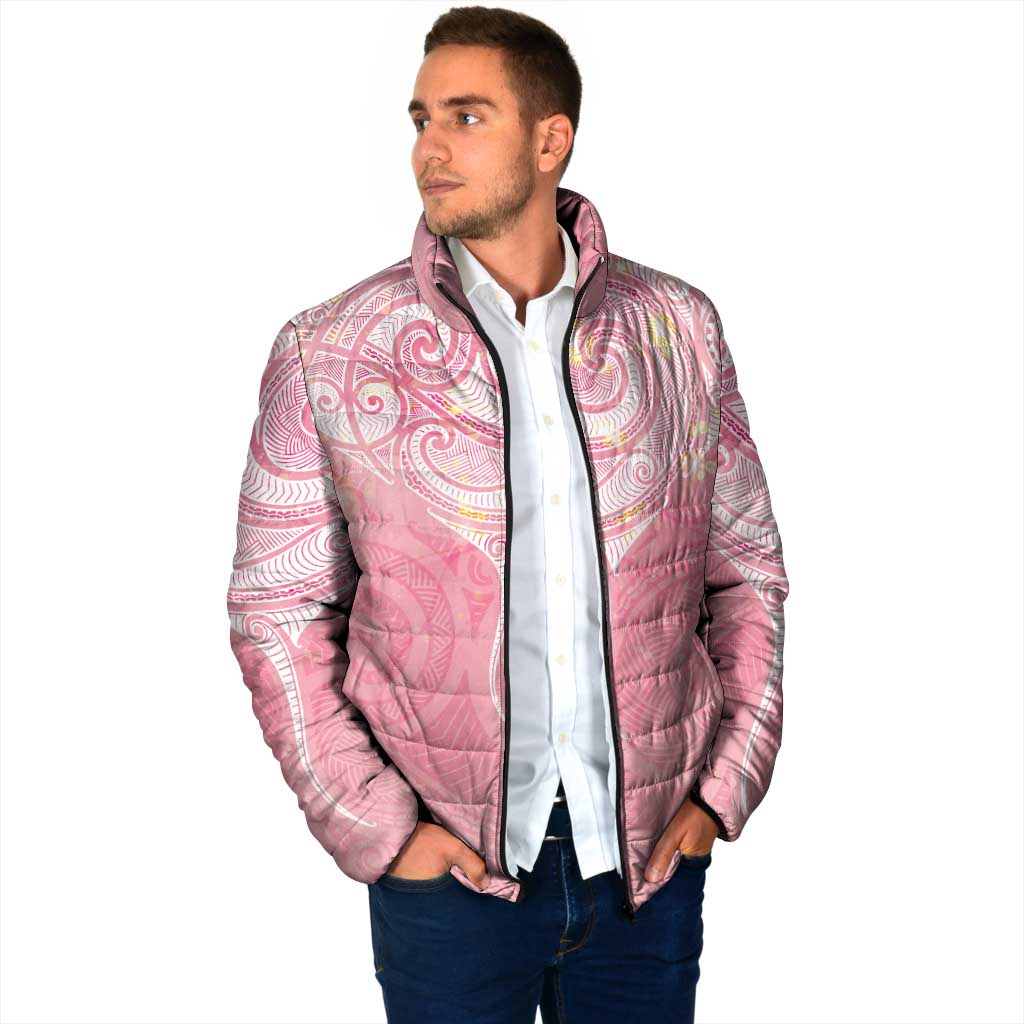 Breast Cancer Awareness Maori Aotearoa Padded Jacket Manta Ray - Pink Glaze - Aussie Hoodie