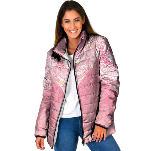 Breast Cancer Awareness Maori Aotearoa Padded Jacket Manta Ray - Pink Glaze - Aussie Hoodie