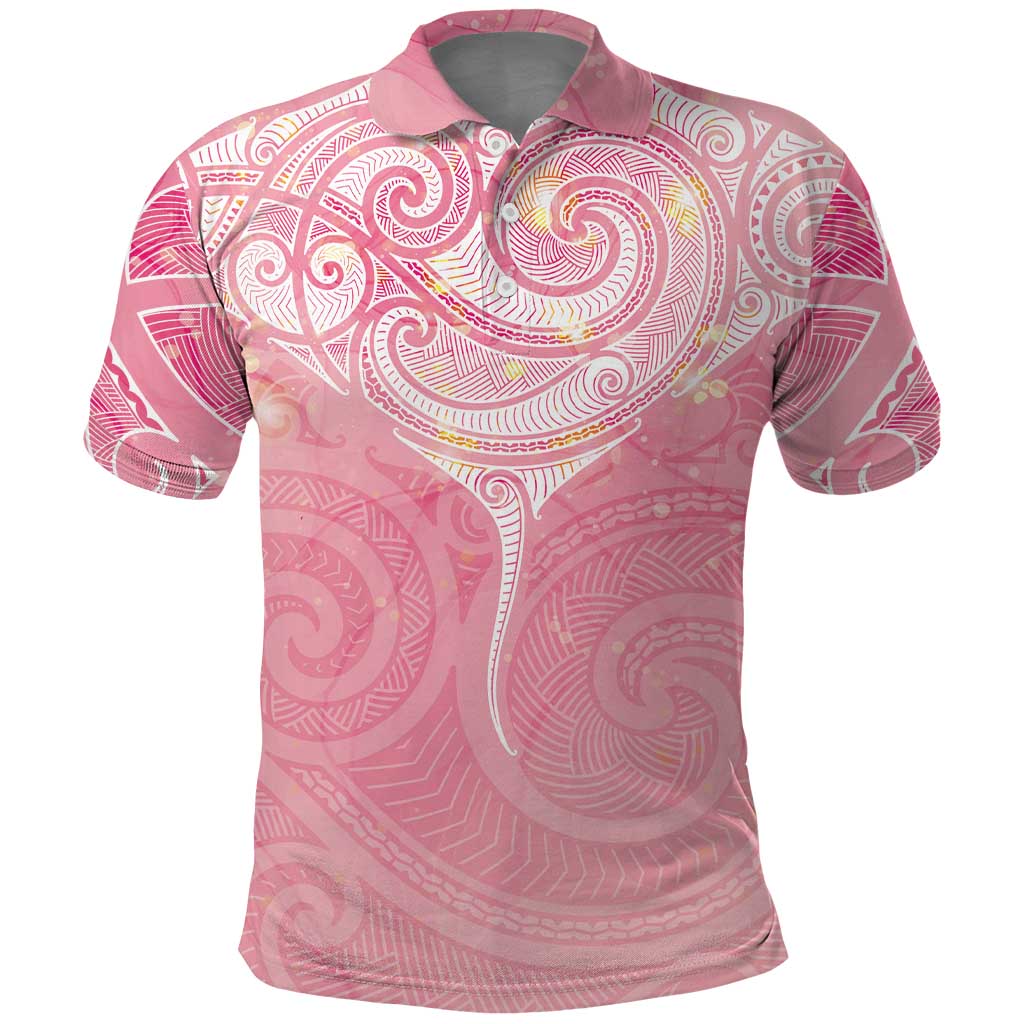 Breast Cancer Awareness Maori Aotearoa Polo Shirt Manta Ray - Pink Glaze - Aussie Hoodie