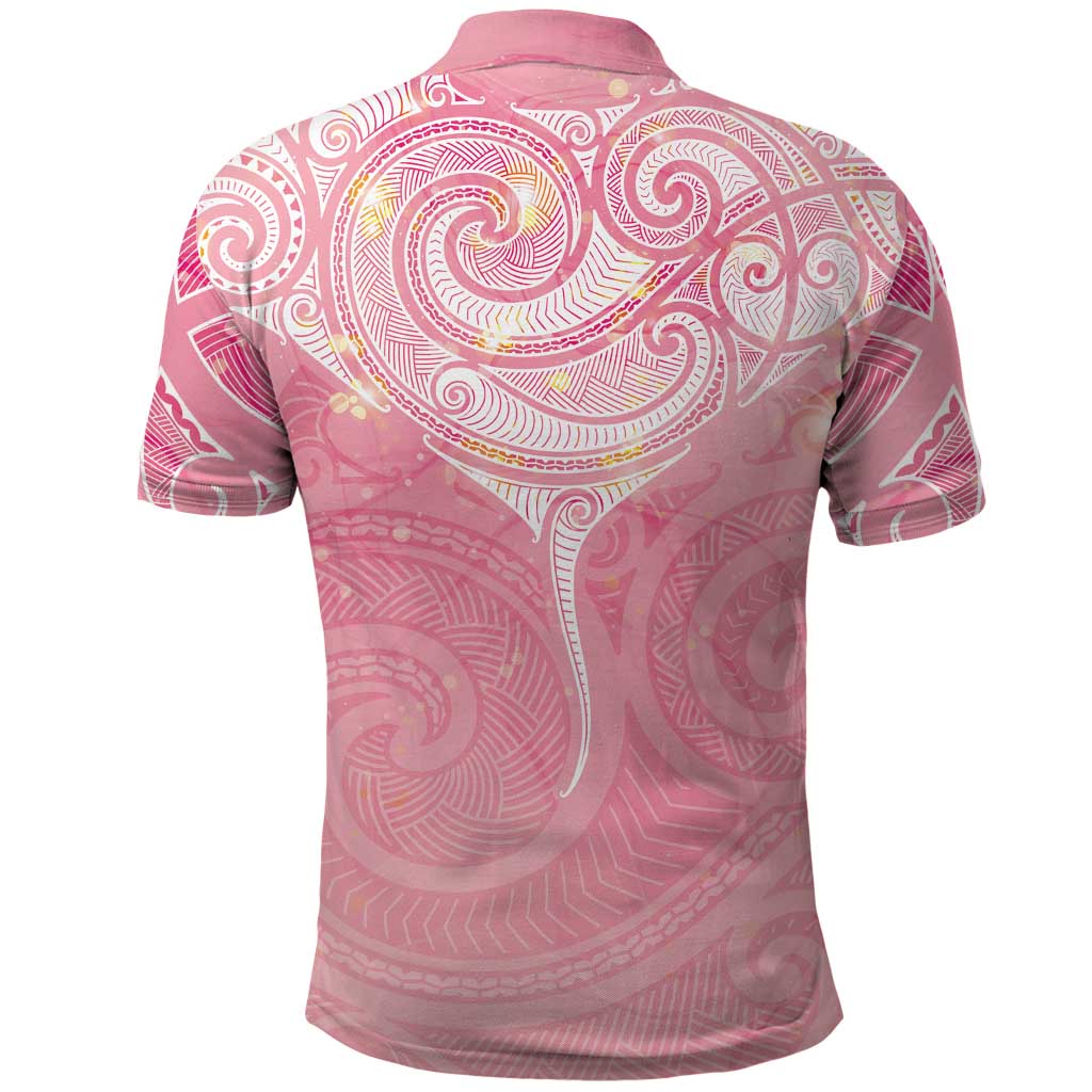 Breast Cancer Awareness Maori Aotearoa Polo Shirt Manta Ray - Pink Glaze - Aussie Hoodie