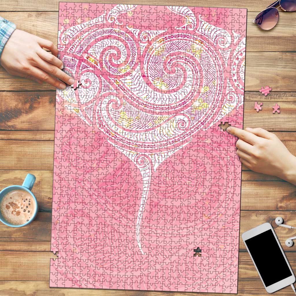 Breast Cancer Awareness Maori Aotearoa Puzzle Manta Ray - Pink Glaze - Aussie Hoodie