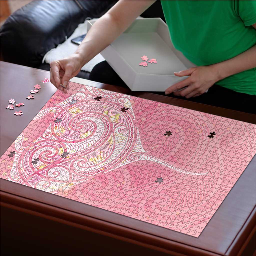 Breast Cancer Awareness Maori Aotearoa Puzzle Manta Ray - Pink Glaze - Aussie Hoodie