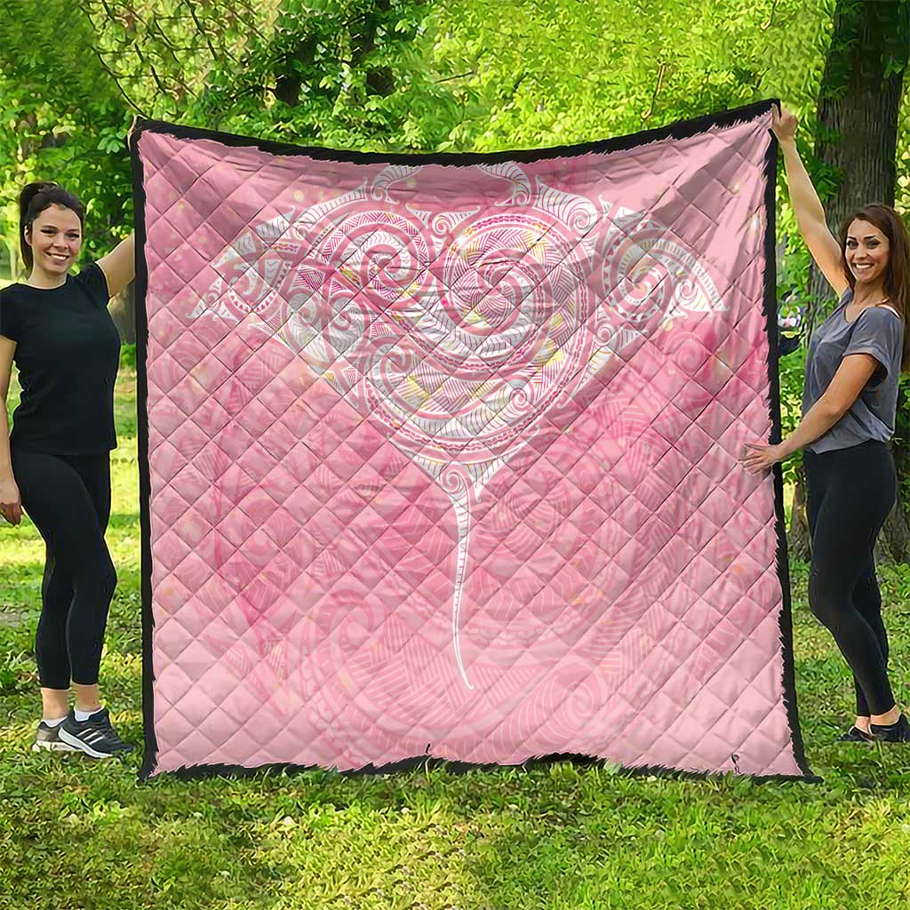 Breast Cancer Awareness Maori Aotearoa Quilt Manta Ray - Pink Glaze - Aussie Hoodie
