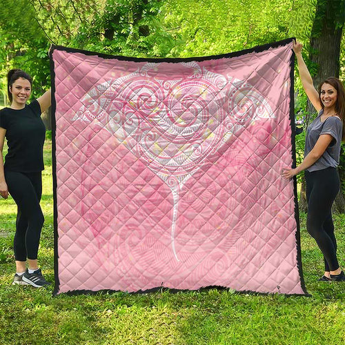 Breast Cancer Awareness Maori Aotearoa Quilt Manta Ray - Pink Glaze - Aussie Hoodie