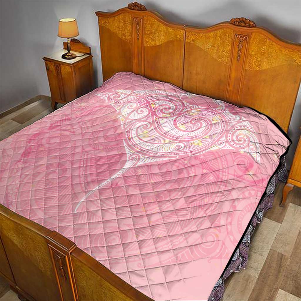 Breast Cancer Awareness Maori Aotearoa Quilt Manta Ray - Pink Glaze - Aussie Hoodie