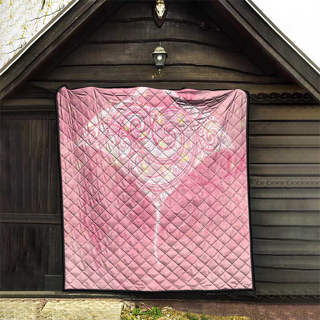 Breast Cancer Awareness Maori Aotearoa Quilt Manta Ray - Pink Glaze - Aussie Hoodie