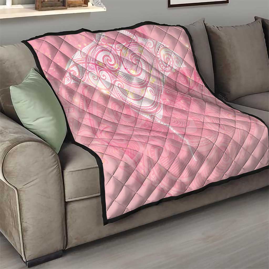 Breast Cancer Awareness Maori Aotearoa Quilt Manta Ray - Pink Glaze - Aussie Hoodie