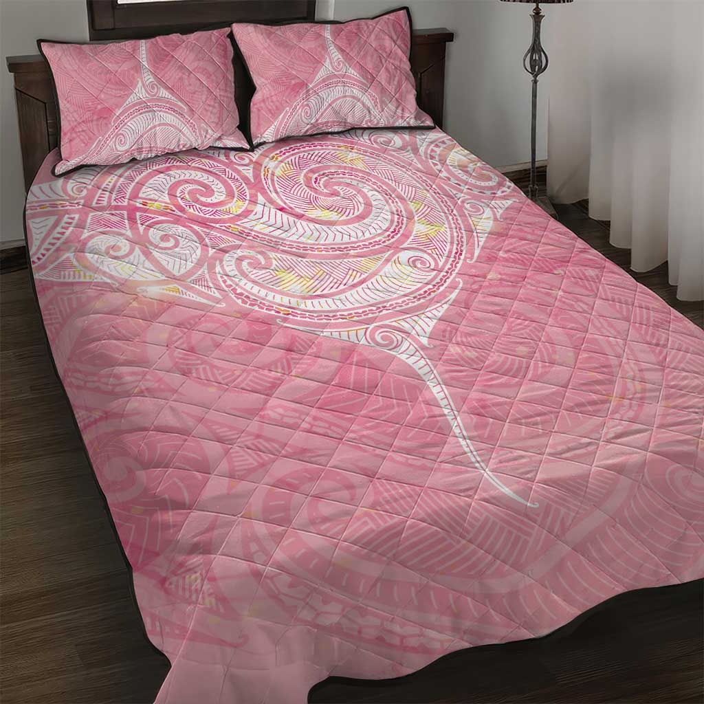 Breast Cancer Awareness Maori Aotearoa Quilt Bed Set Manta Ray - Pink Glaze - Aussie Hoodie