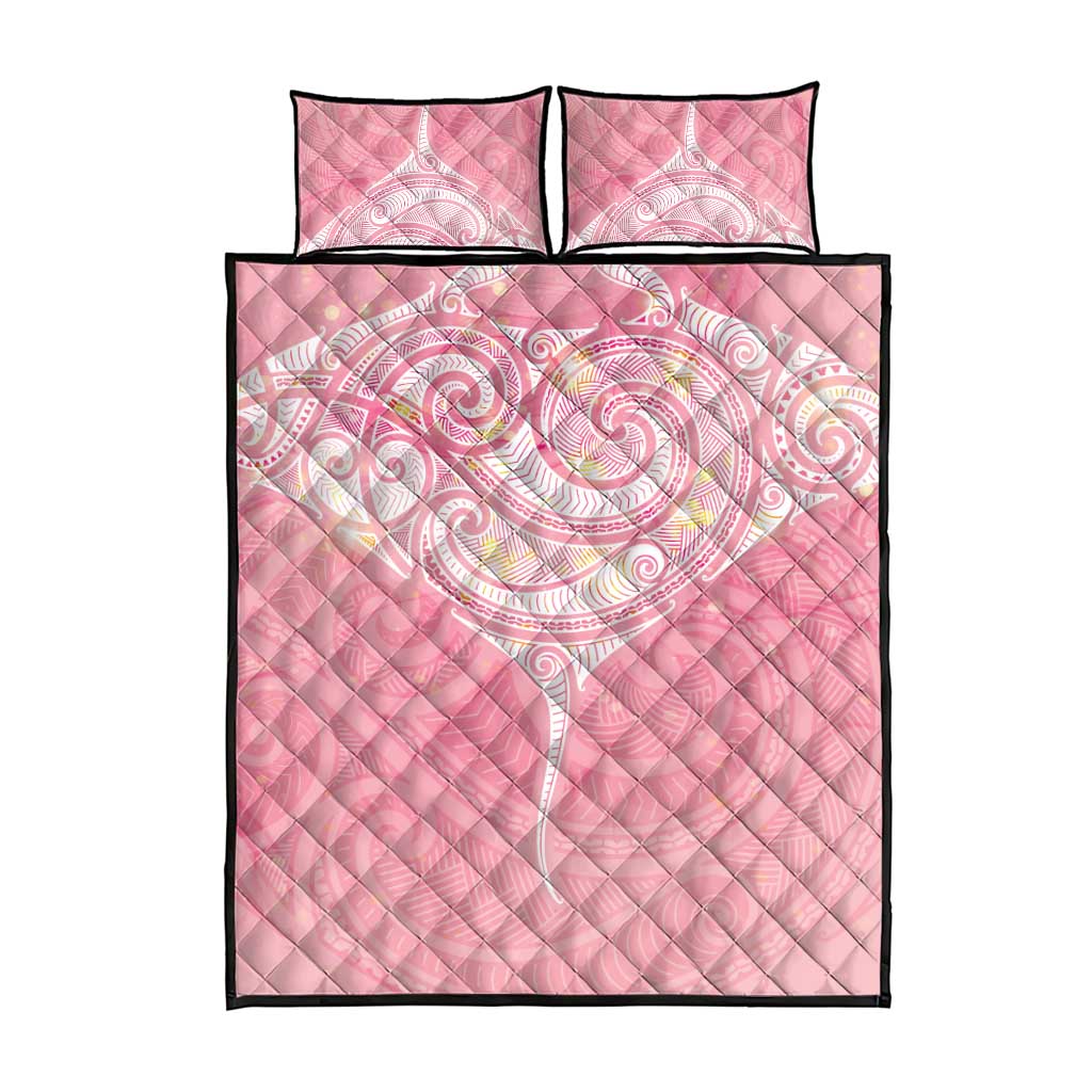 Breast Cancer Awareness Maori Aotearoa Quilt Bed Set Manta Ray - Pink Glaze - Aussie Hoodie