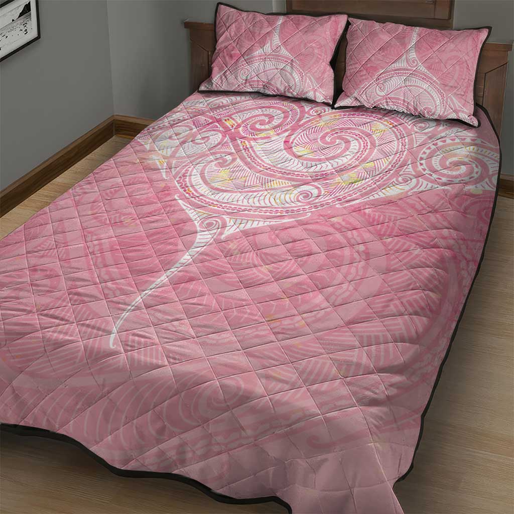Breast Cancer Awareness Maori Aotearoa Quilt Bed Set Manta Ray - Pink Glaze - Aussie Hoodie