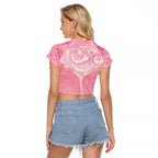 Breast Cancer Awareness Maori Aotearoa Raglan Cropped T Shirt Manta Ray - Pink Glaze - Aussie Hoodie