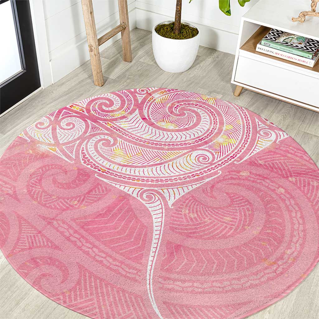 Breast Cancer Awareness Maori Aotearoa Round Carpet Manta Ray - Pink Glaze - Aussie Hoodie