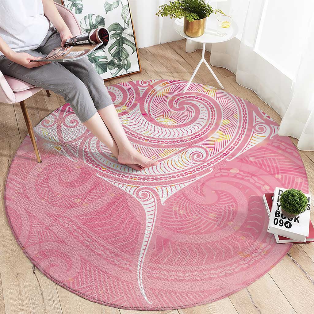 Breast Cancer Awareness Maori Aotearoa Round Carpet Manta Ray - Pink Glaze - Aussie Hoodie