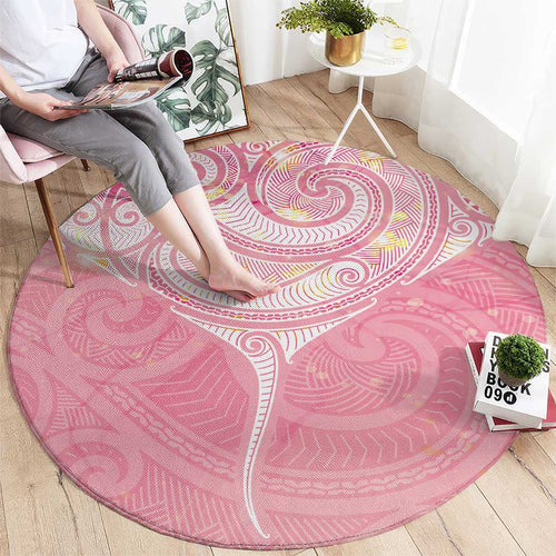 Breast Cancer Awareness Maori Aotearoa Round Carpet Manta Ray - Pink Glaze - Aussie Hoodie