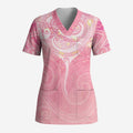 Breast Cancer Awareness Maori Aotearoa Scrub Top Manta Ray - Pink Glaze - Aussie Hoodie