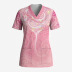 Breast Cancer Awareness Maori Aotearoa Scrub Top Manta Ray - Pink Glaze - Aussie Hoodie