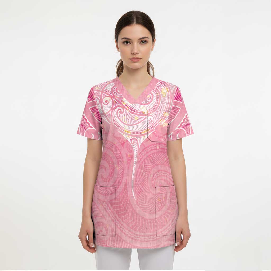 Breast Cancer Awareness Maori Aotearoa Scrub Top Manta Ray - Pink Glaze - Aussie Hoodie