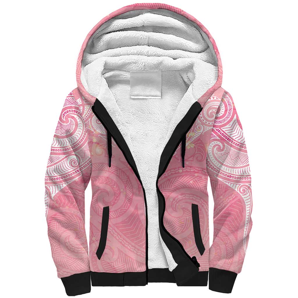 Breast Cancer Awareness Maori Aotearoa Sherpa Hoodie Manta Ray - Pink Glaze - Aussie Hoodie