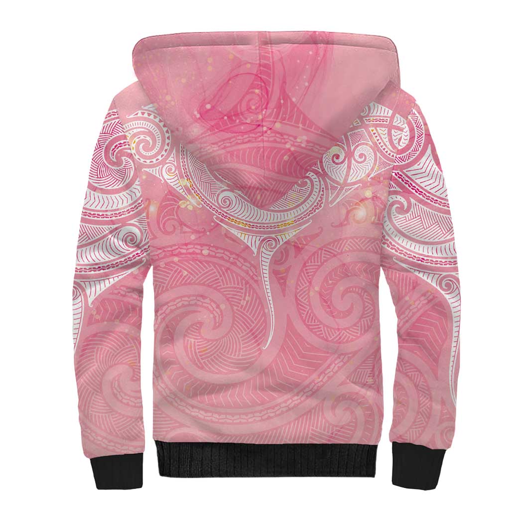 Breast Cancer Awareness Maori Aotearoa Sherpa Hoodie Manta Ray - Pink Glaze - Aussie Hoodie