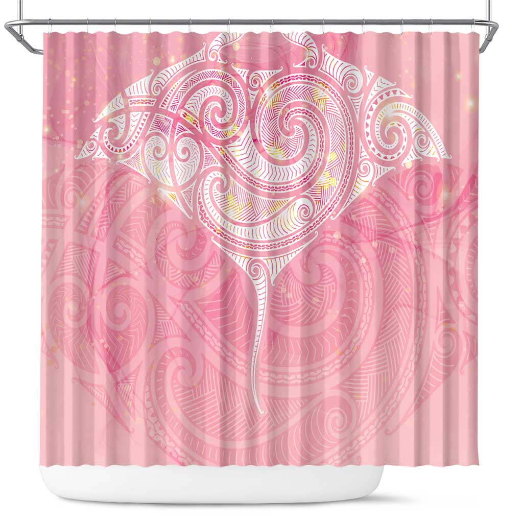 Breast Cancer Awareness Maori Aotearoa Shower Curtain Manta Ray - Pink Glaze - Aussie Hoodie