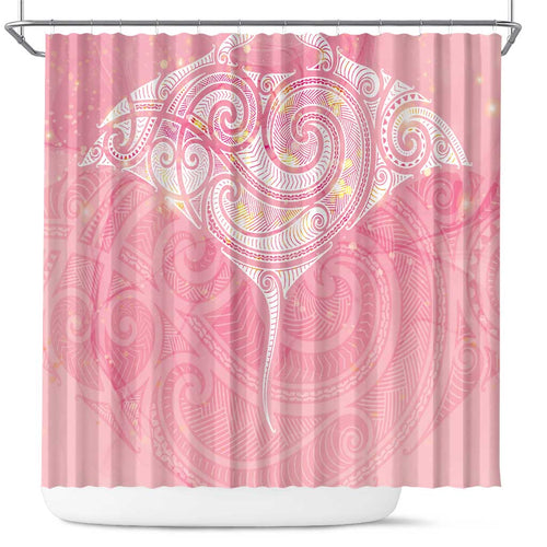 Breast Cancer Awareness Maori Aotearoa Shower Curtain Manta Ray - Pink Glaze - Aussie Hoodie