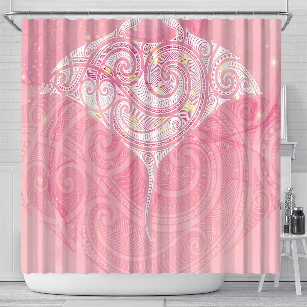Breast Cancer Awareness Maori Aotearoa Shower Curtain Manta Ray - Pink Glaze - Aussie Hoodie