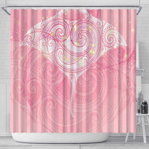 Breast Cancer Awareness Maori Aotearoa Shower Curtain Manta Ray - Pink Glaze - Aussie Hoodie