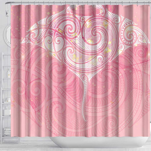 Breast Cancer Awareness Maori Aotearoa Shower Curtain Manta Ray - Pink Glaze - Aussie Hoodie